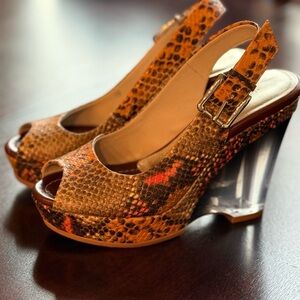 Donald Pliner multicolored python PVC wedges